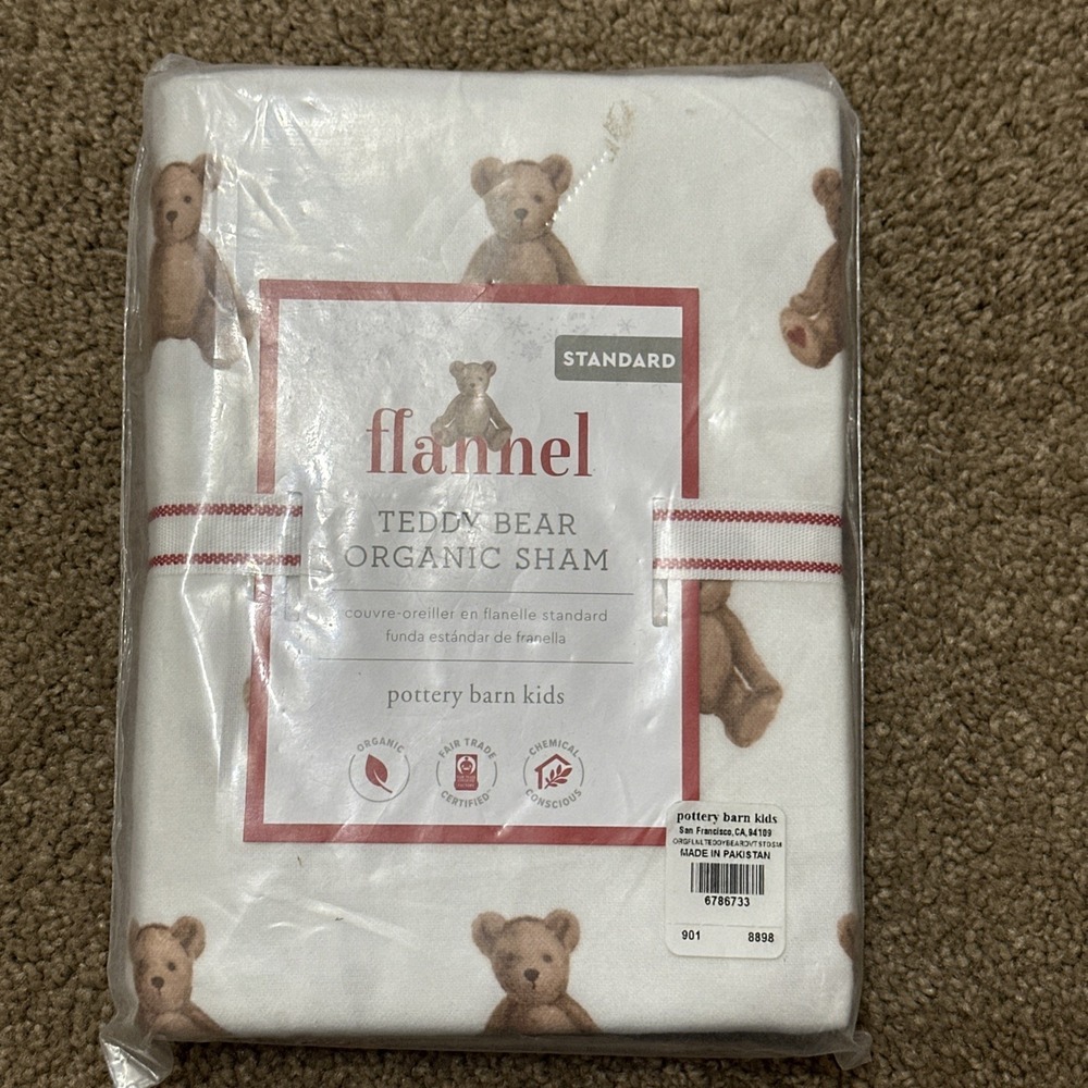 Pottery Barn PILLOW SHAM holiday Disney Teddy Bear gift Christmas flannel \